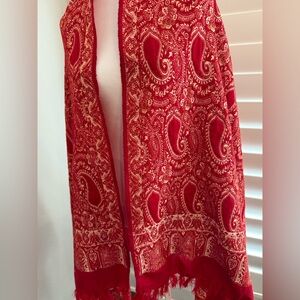 Red and Beige  Paisley Scarf 72” x 36”